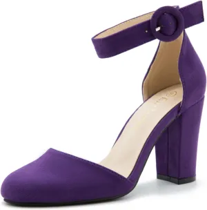 Women's Closed Toe Heels Ankle Strap Pumps Chunky Block High Heel D'Orsay Wedding Dress Shoes