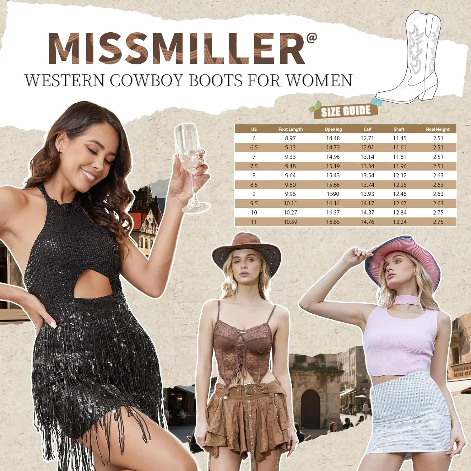 Women's Cowboy Boots Mid Calf Cowgirl Embroidered Western Pointed Toe Chunky Heel Pull On Mid Calf Boots