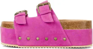 Womens Genuine Leather Cork Platform Sandals Adjustable Buckle Straps Band Suede Clogs Platform Slip on Flatform Sandals