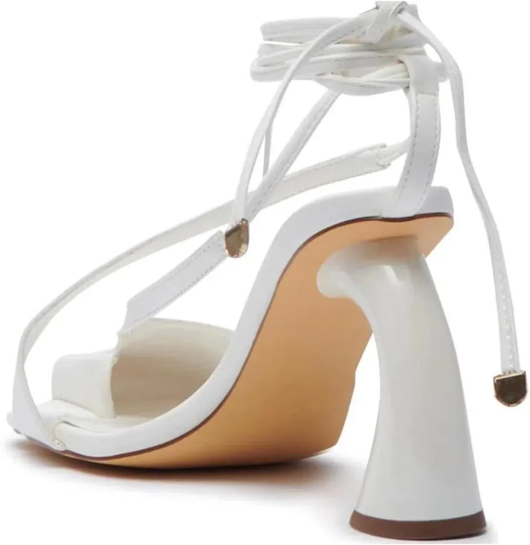 Women's Half-Open Square Toe Chunky High Heels Lace Up Heeled Sandals