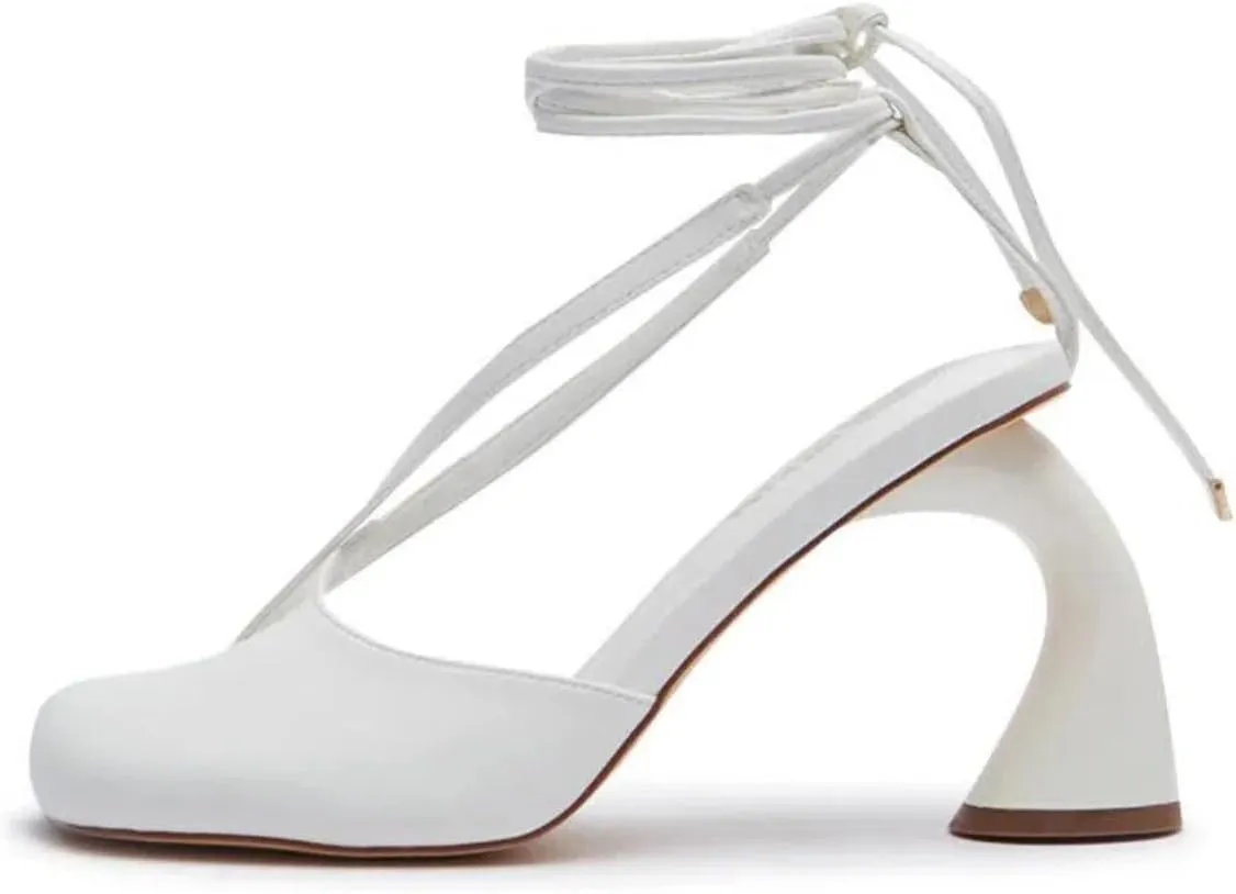 Women's Half-Open Square Toe Chunky High Heels Lace Up Heeled Sandals