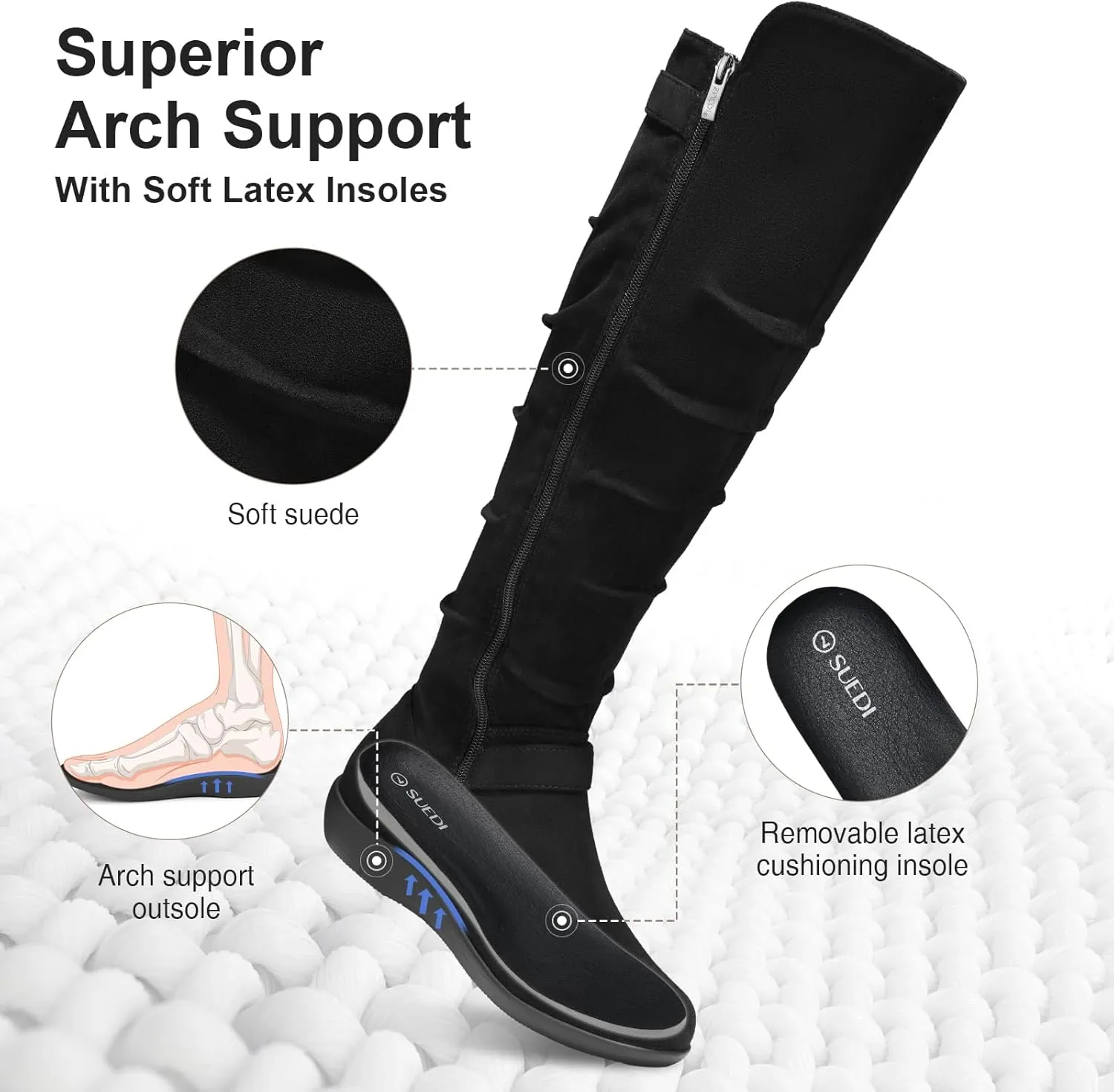 Women's Knee High Slouchy Boots Flat Tall Boots for Women Pull On Fall Boots with Side Zipper