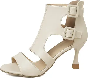 Women'S Leather Buckle Fishmouth Stiletto Heeled Sandals High Heel Ankle Bootie Fashion Hollow Out Adjust Double Buckled Open Toe High Heel Sandals Summer Sexy Night Club Party Shoes