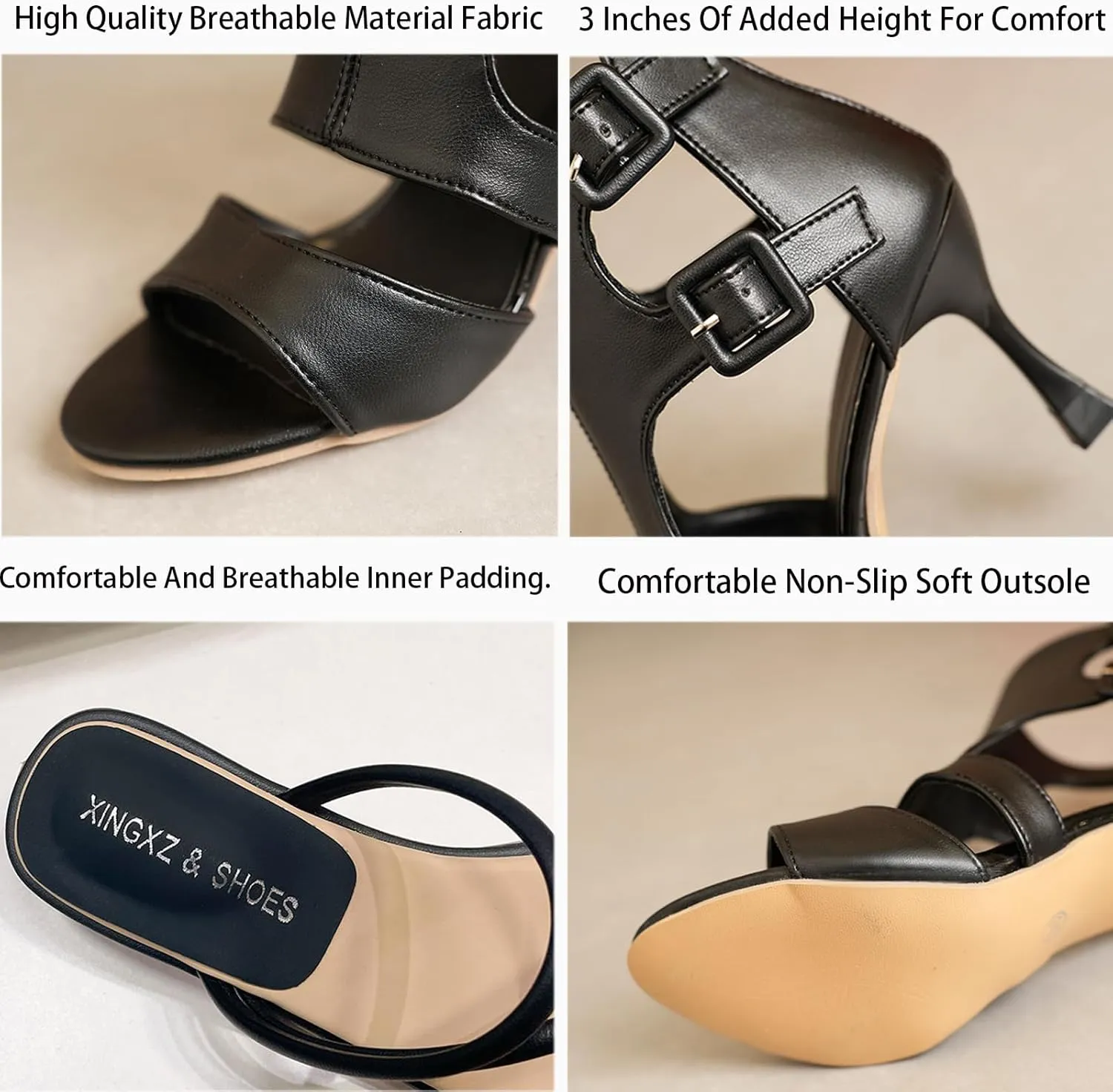 Women'S Leather Buckle Fishmouth Stiletto Heeled Sandals High Heel Ankle Bootie Fashion Hollow Out Adjust Double Buckled Open Toe High Heel Sandals Summer Sexy Night Club Party Shoes