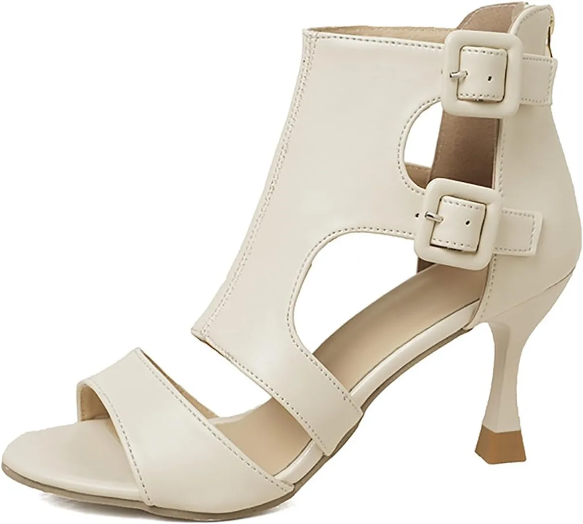Women'S Leather Buckle Fishmouth Stiletto Heeled Sandals High Heel Ankle Bootie Fashion Hollow Out Adjust Double Buckled Open Toe High Heel Sandals Summer Sexy Night Club Party Shoes
