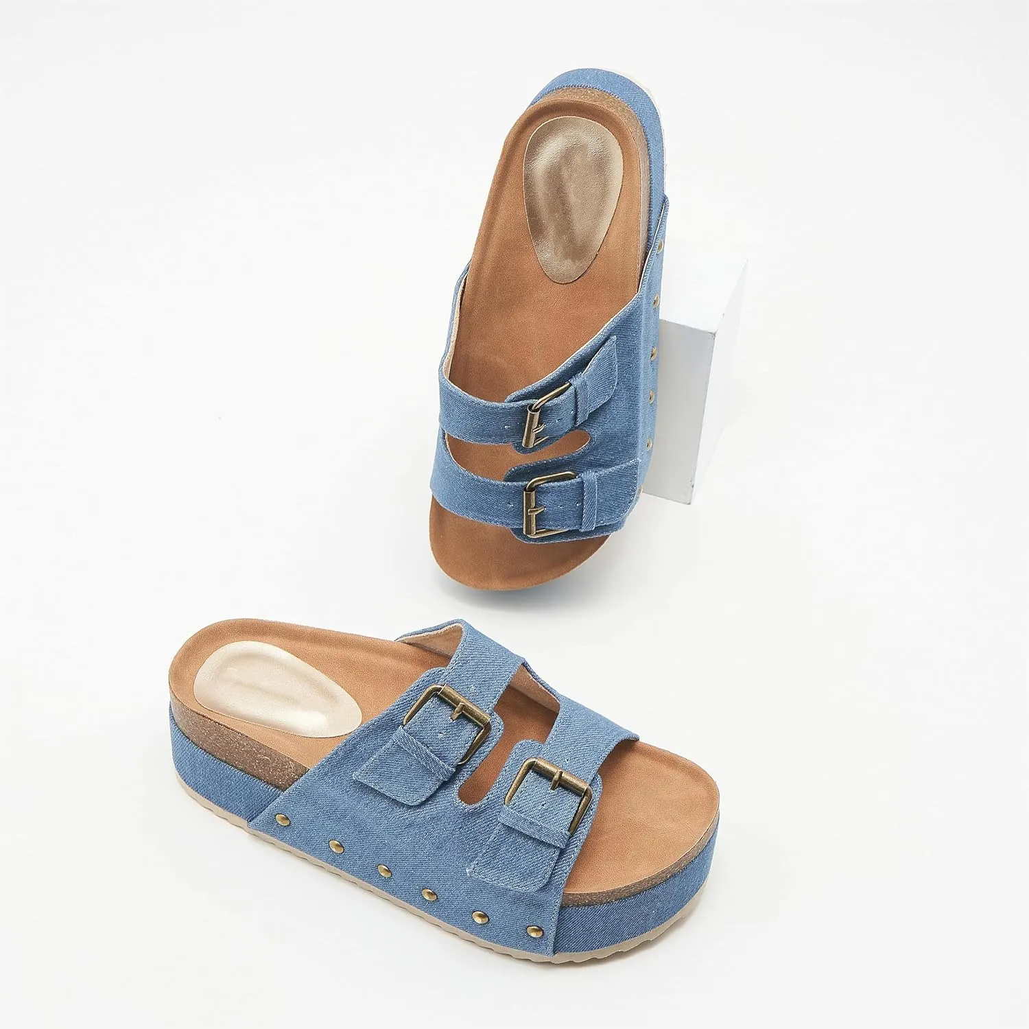 Women's Platform Cork Slides Dual Buckled Straps Clogs Slip On Flatform Sandals for Women Clogs
