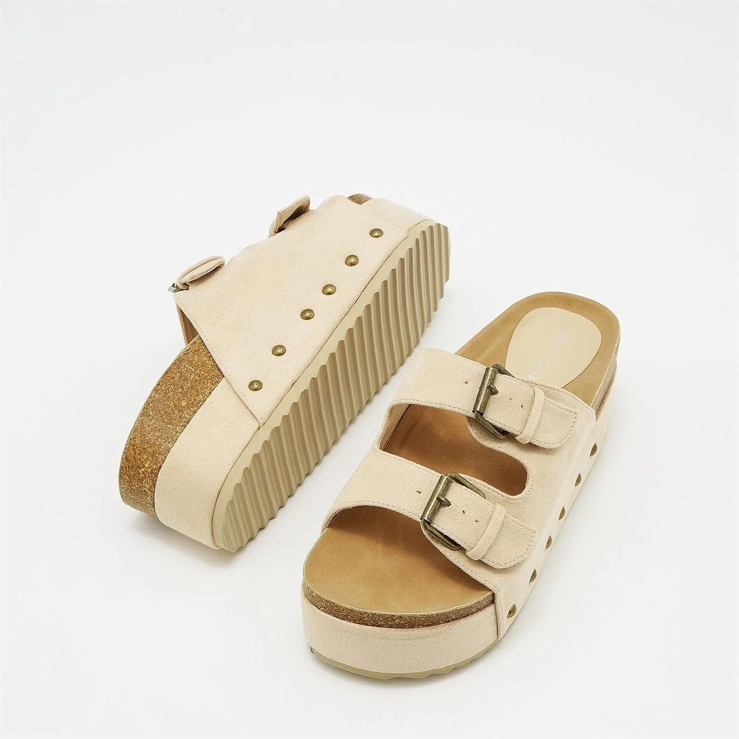 Women's Platform Cork Slides Dual Buckled Straps Clogs Slip On Flatform Sandals for Women Clogs
