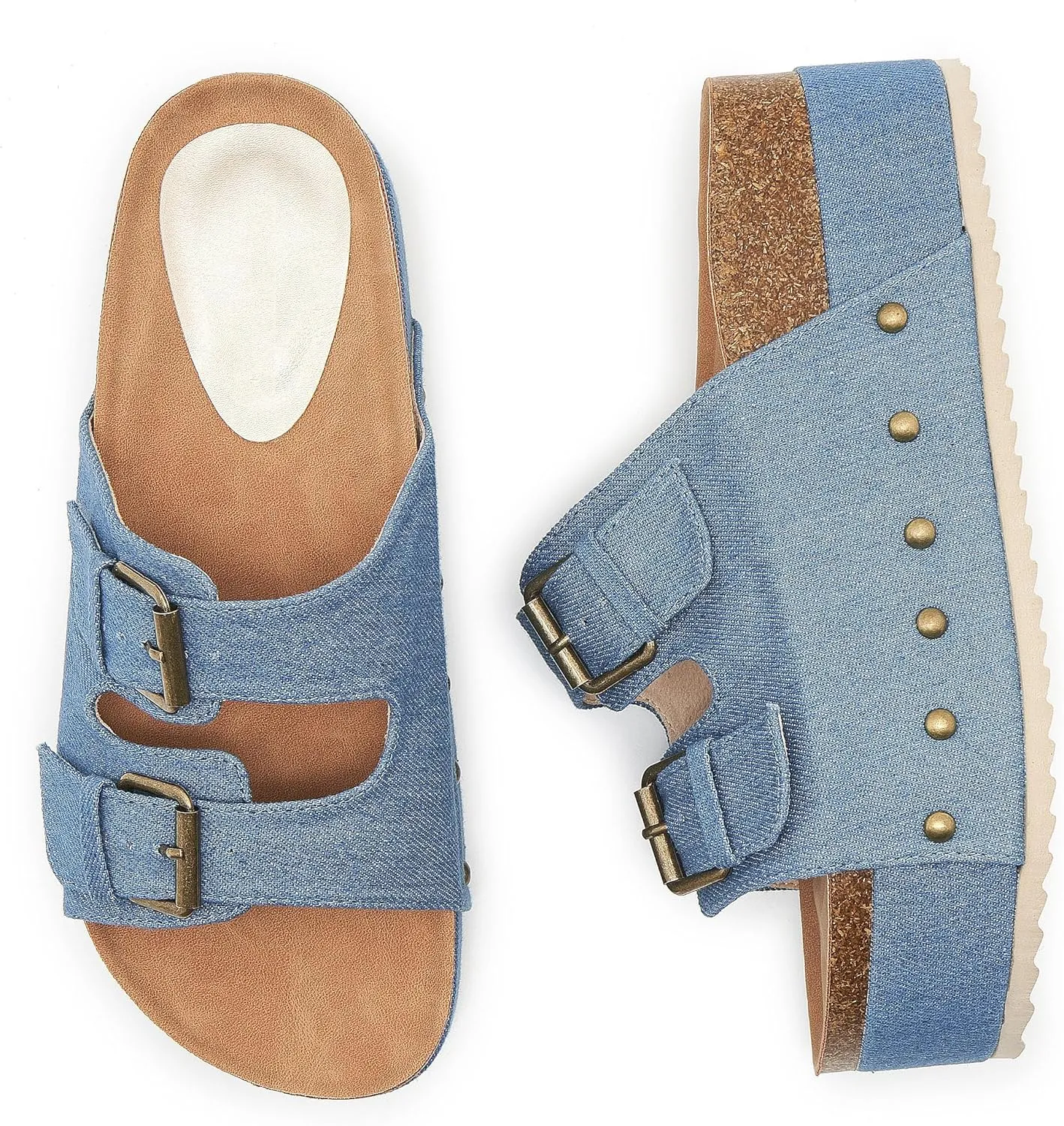 Women's Platform Cork Slides Dual Buckled Straps Clogs Slip On Flatform Sandals for Women Clogs