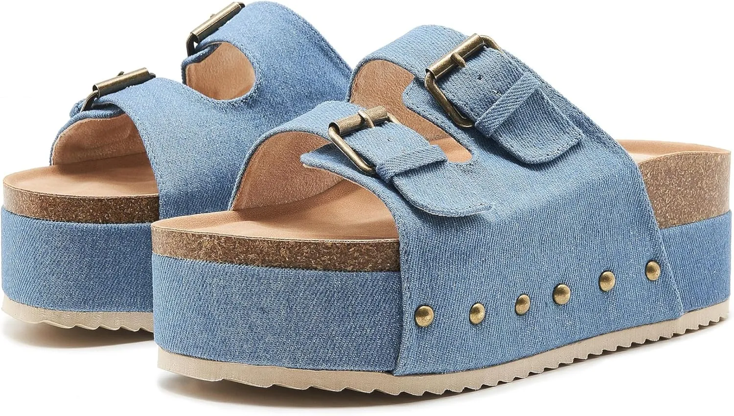 Women's Platform Cork Slides Dual Buckled Straps Clogs Slip On Flatform Sandals for Women Clogs