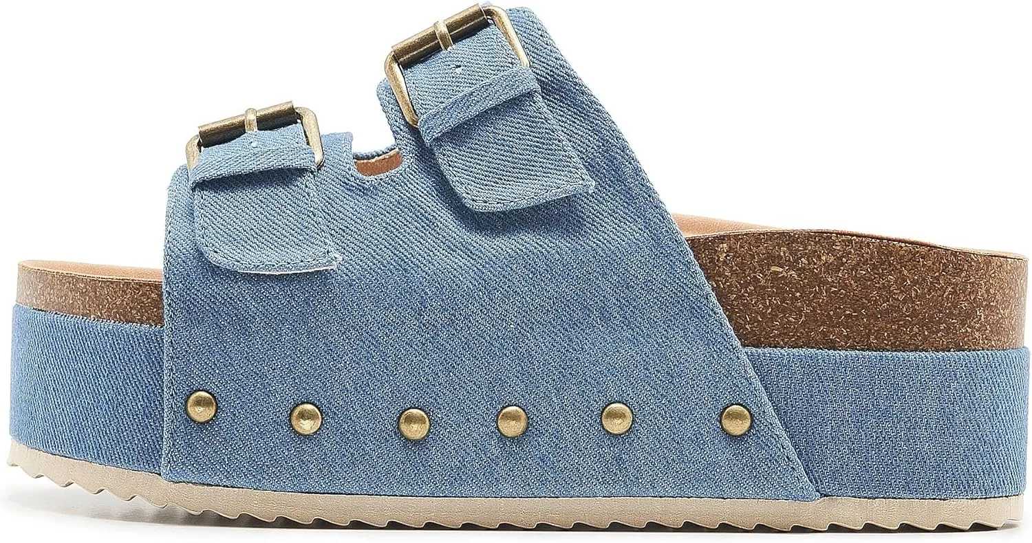 Women's Platform Cork Slides Dual Buckled Straps Clogs Slip On Flatform Sandals for Women Clogs