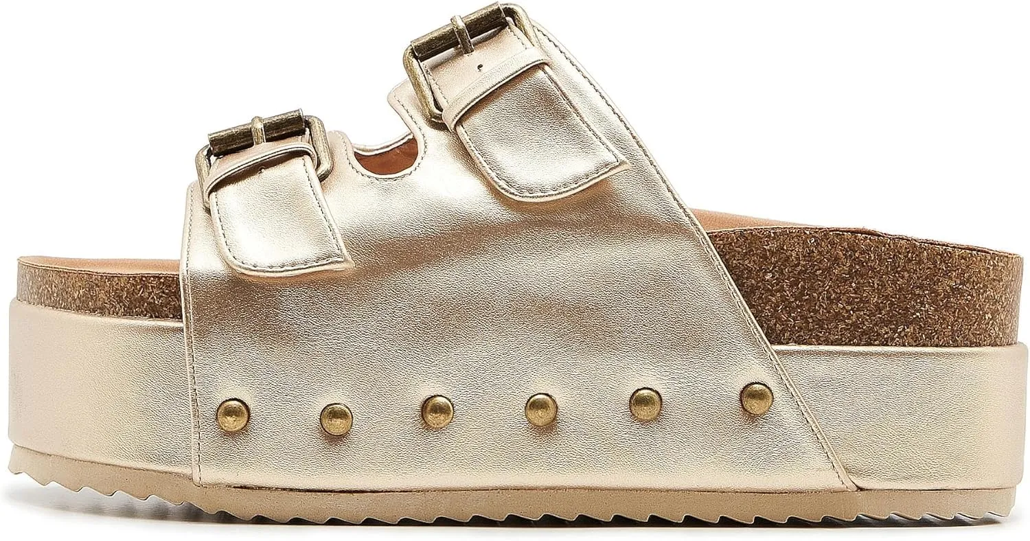 Women's Platform Cork Slides Dual Buckled Straps Clogs Slip On Flatform Sandals for Women Clogs