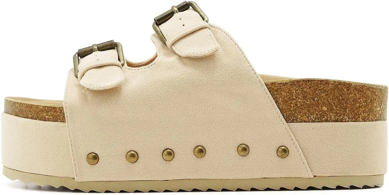 Women's Platform Cork Slides Dual Buckled Straps Clogs Slip On Flatform Sandals for Women Clogs