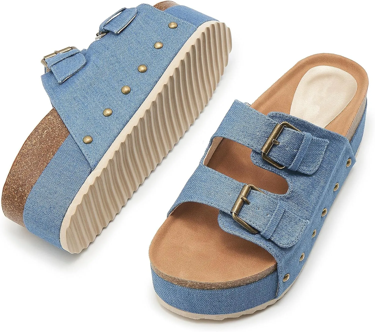Women's Platform Cork Slides Dual Buckled Straps Clogs Slip On Flatform Sandals for Women Clogs