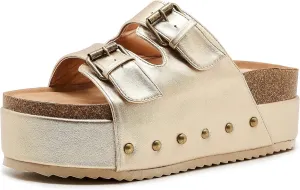 Women's Platform Cork Slides Dual Buckled Straps Clogs Slip On Flatform Sandals for Women Clogs