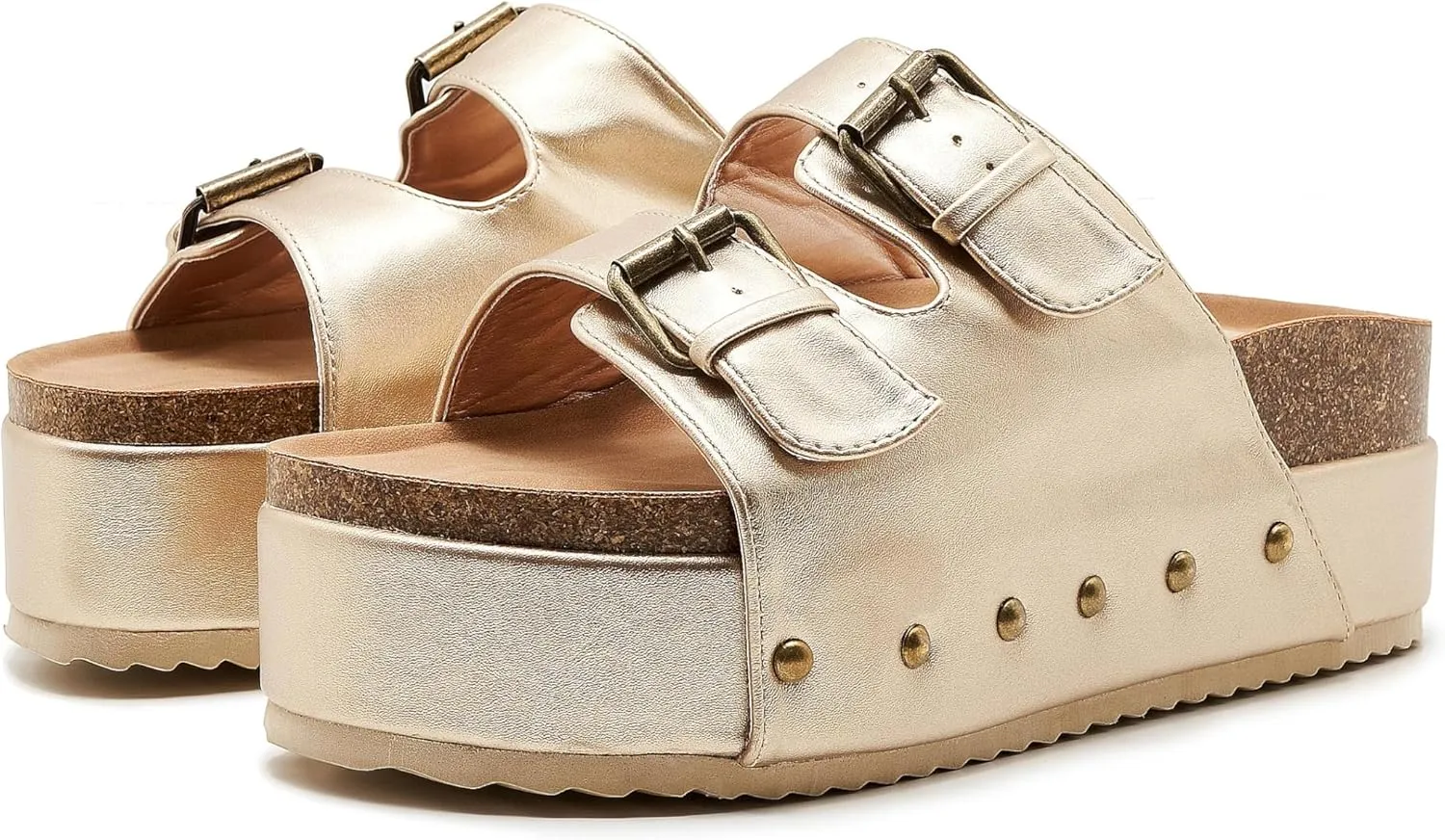 Women's Platform Cork Slides Dual Buckled Straps Clogs Slip On Flatform Sandals for Women Clogs