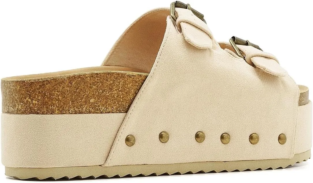 Women's Platform Cork Slides Dual Buckled Straps Clogs Slip On Flatform Sandals for Women Clogs
