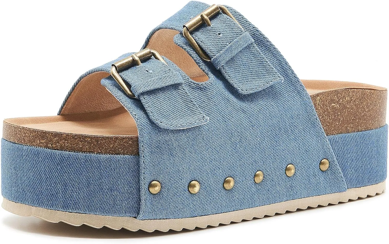 Women's Platform Cork Slides Dual Buckled Straps Clogs Slip On Flatform Sandals for Women Clogs