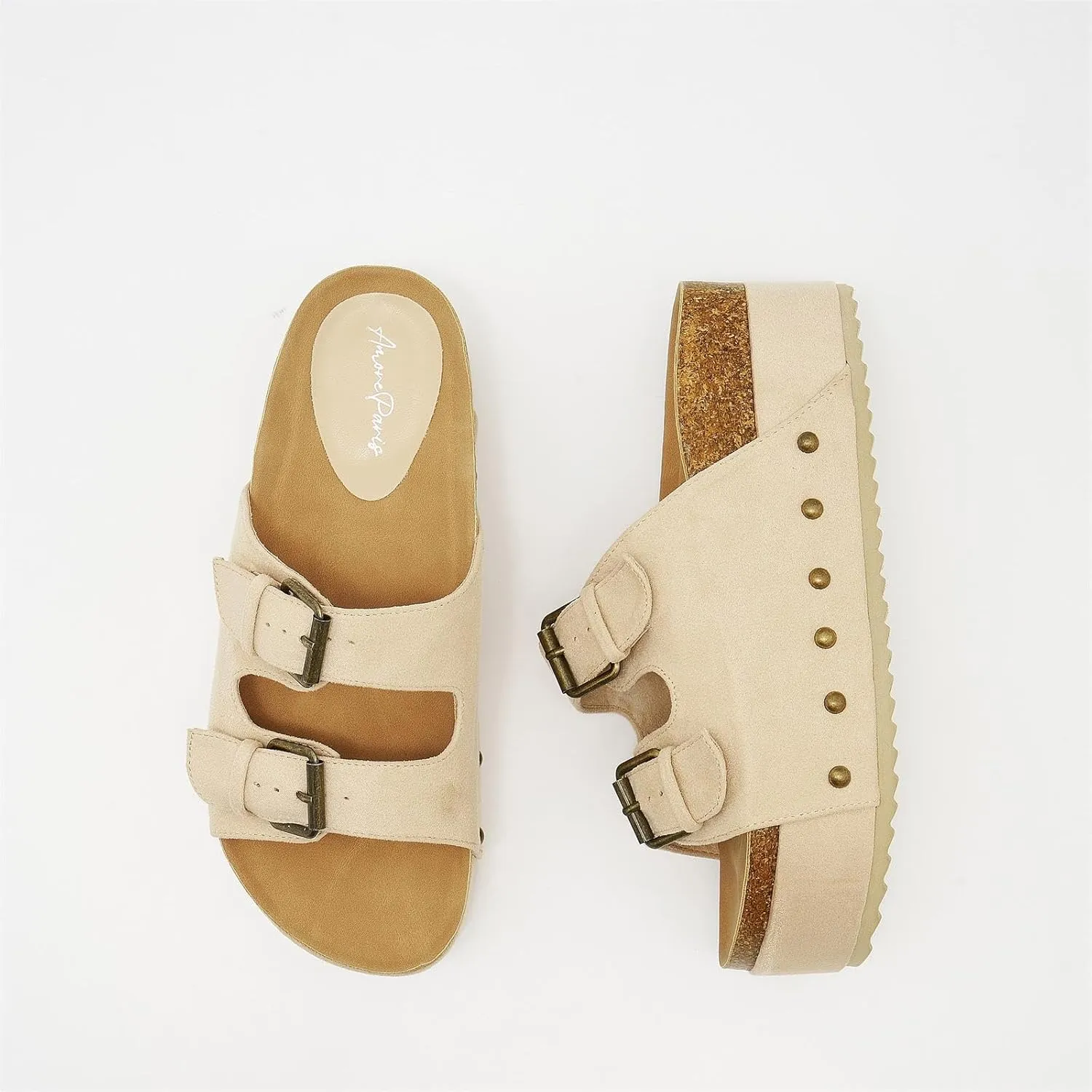 Women's Platform Cork Slides Dual Buckled Straps Clogs Slip On Flatform Sandals for Women Clogs