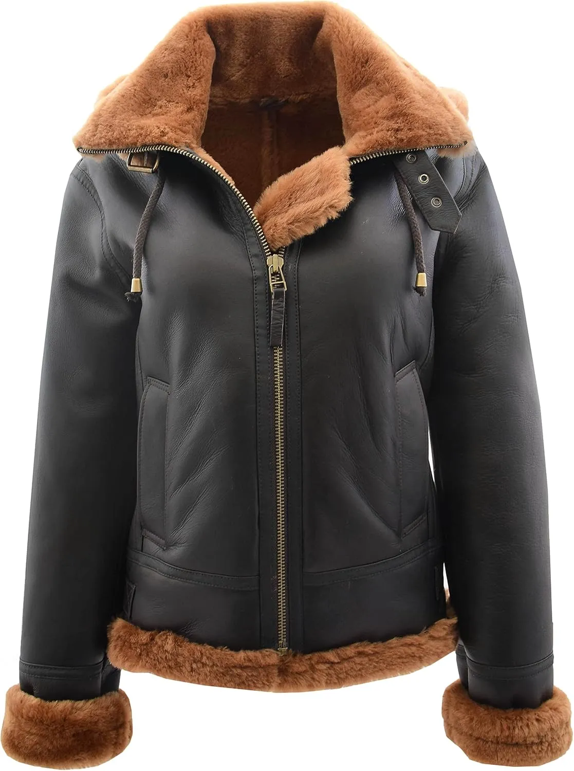 Womens Real Sheepskin B3 Hooded Jacket Aviator Pilot Style Naomi