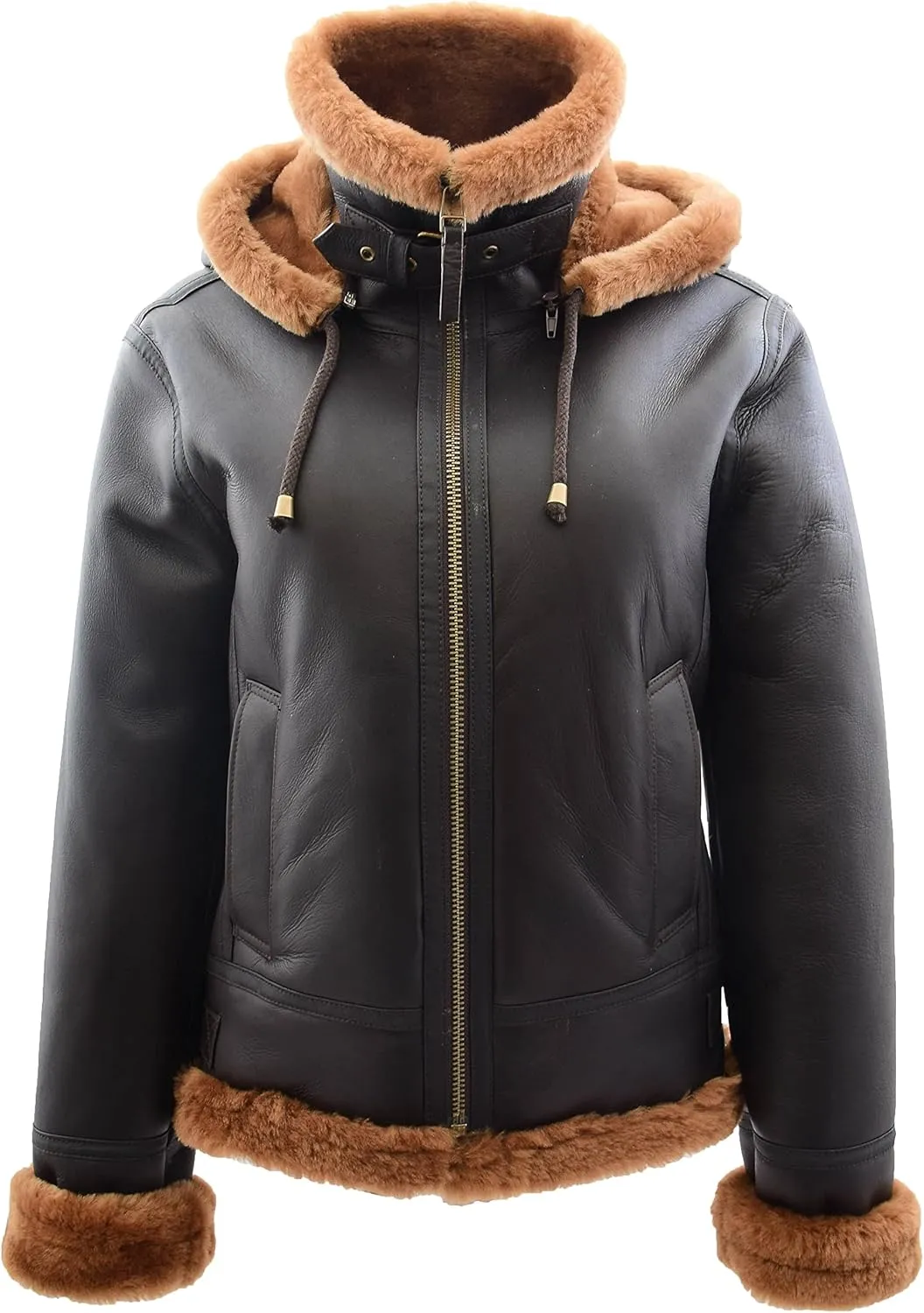 Womens Real Sheepskin B3 Hooded Jacket Aviator Pilot Style Naomi