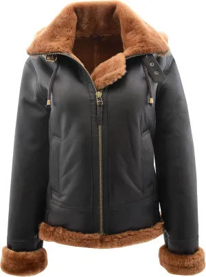Womens Real Sheepskin B3 Hooded Jacket Aviator Pilot Style Naomi