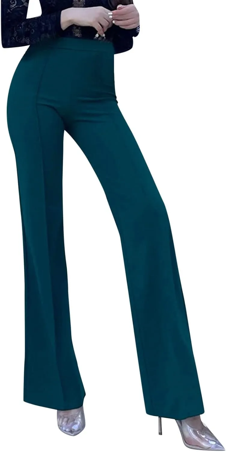 Women's Sexy Slimming Stretchy Trousers High Waisted Wide Leg Button-Down Pants Sailor Bell Flare Pants