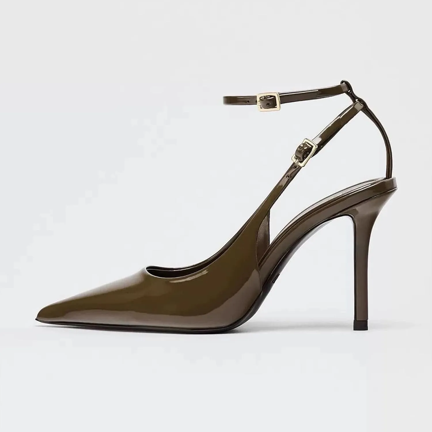 Women's Slingback High Heels Sexy Pointed Toe Ankle Strap Stiletto Heels Patent Pumps with Buckle Party Dress Shoes