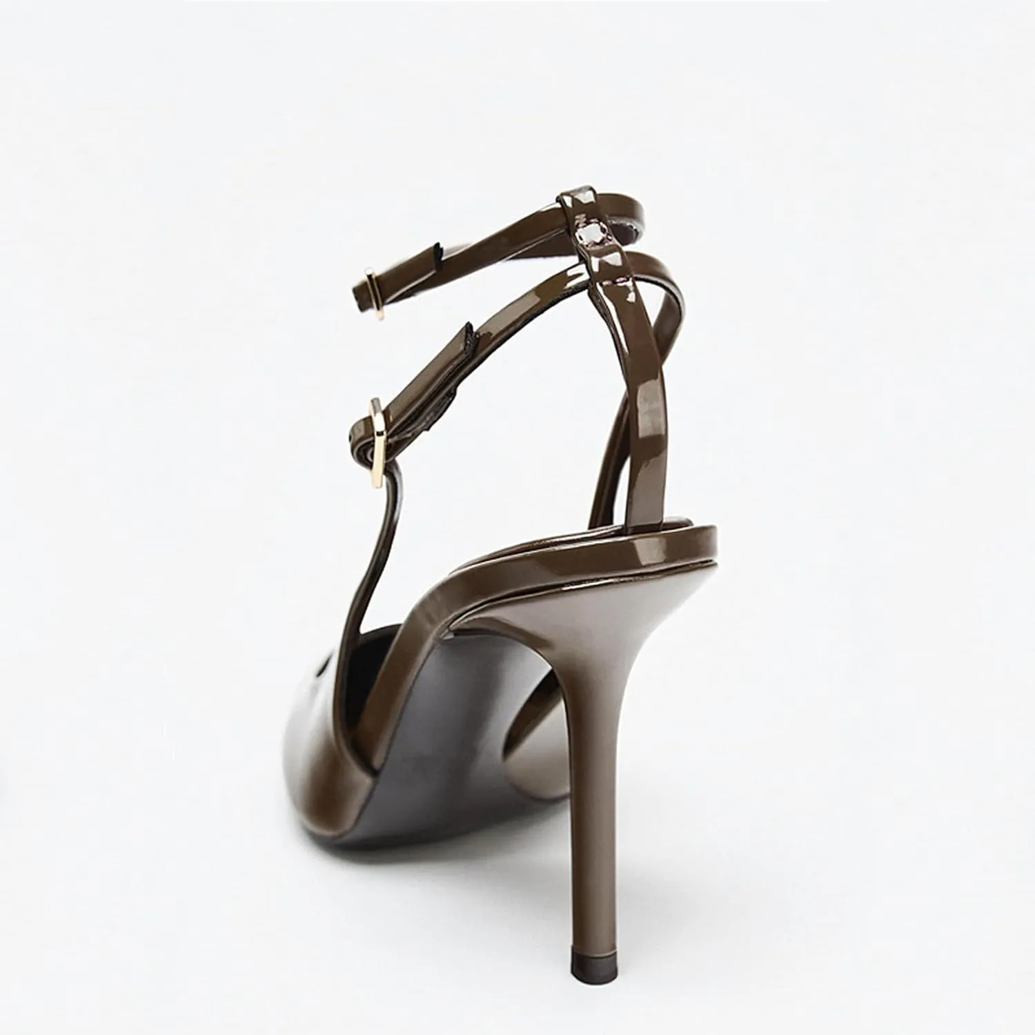 Women's Slingback High Heels Sexy Pointed Toe Ankle Strap Stiletto Heels Patent Pumps with Buckle Party Dress Shoes