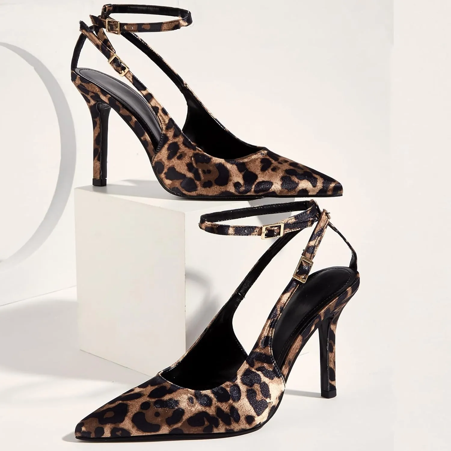 Women's Slingback High Heels Sexy Pointed Toe Ankle Strap Stiletto Heels Patent Pumps with Buckle Party Dress Shoes
