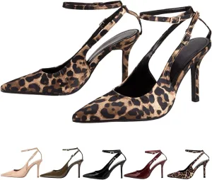 Women's Slingback High Heels Sexy Pointed Toe Ankle Strap Stiletto Heels Patent Pumps with Buckle Party Dress Shoes