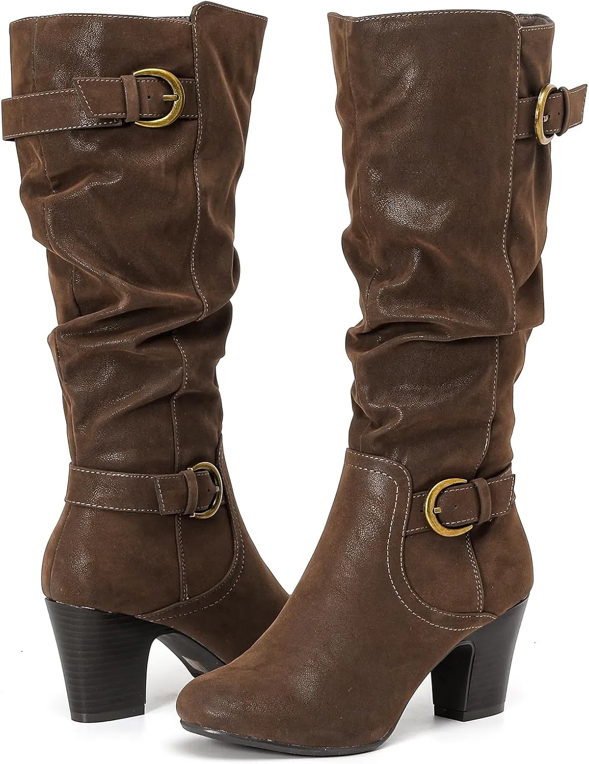 Women's Slouchy Knee High Boots with Chunky Heel, Pointed Toe, Comfortable and Fashionable for Fall and Winter Wear for Women.