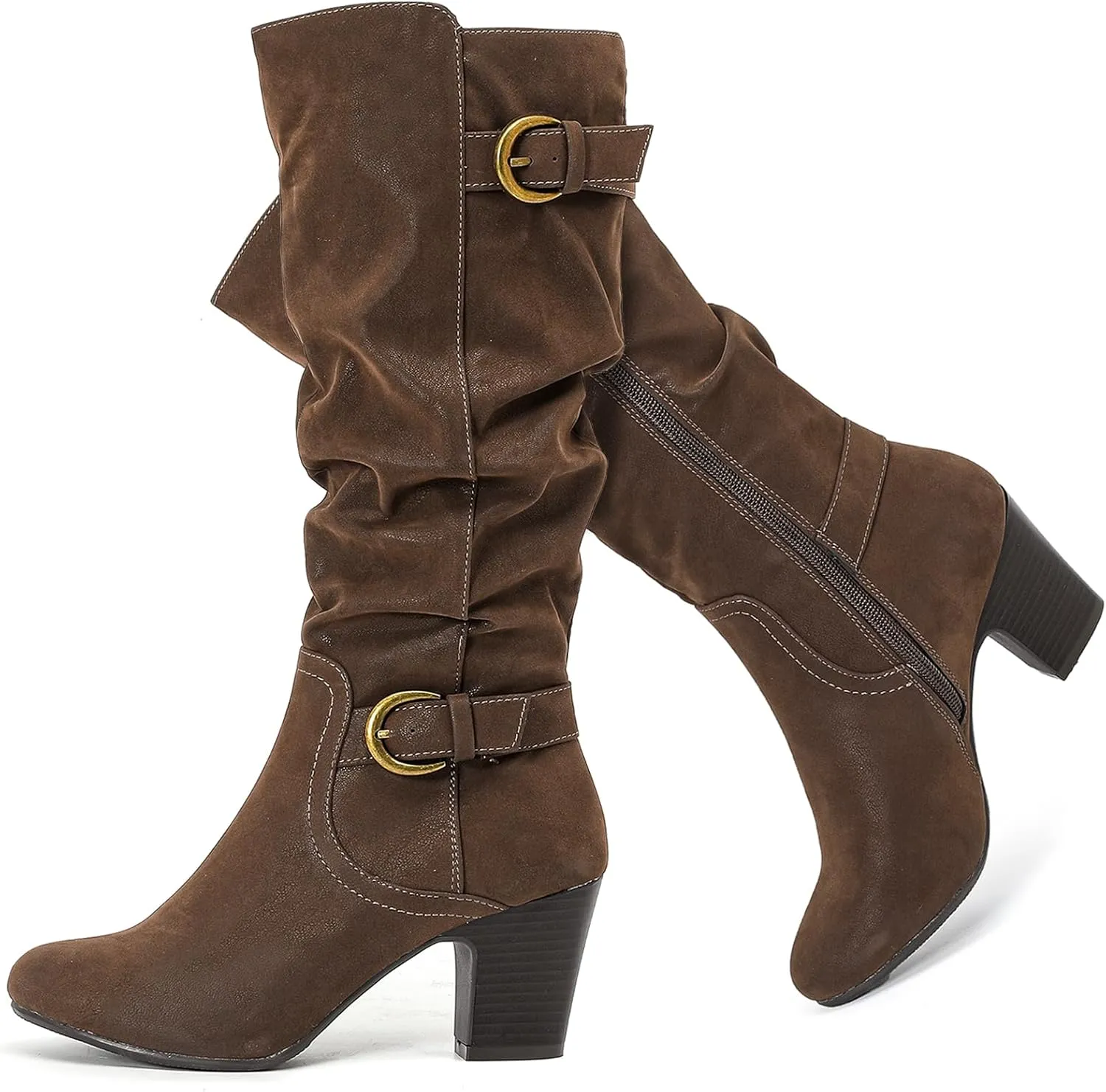 Women's Slouchy Knee High Boots with Chunky Heel, Pointed Toe, Comfortable and Fashionable for Fall and Winter Wear for Women.