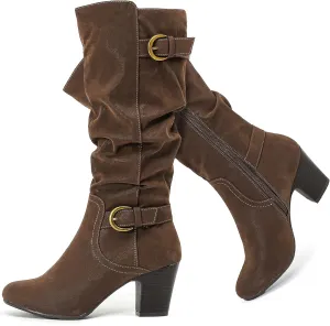 Women's Slouchy Knee High Boots with Chunky Heel, Pointed Toe, Comfortable and Fashionable for Fall and Winter Wear for Women.