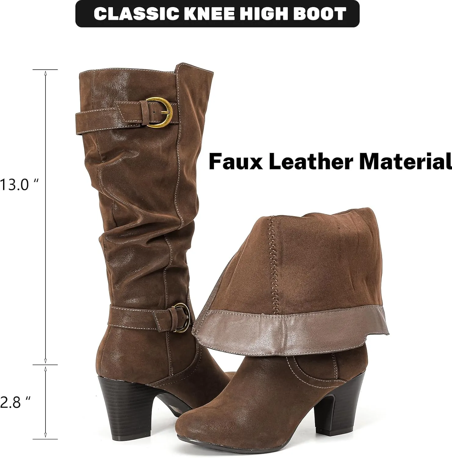 Women's Slouchy Knee High Boots with Chunky Heel, Pointed Toe, Comfortable and Fashionable for Fall and Winter Wear for Women.