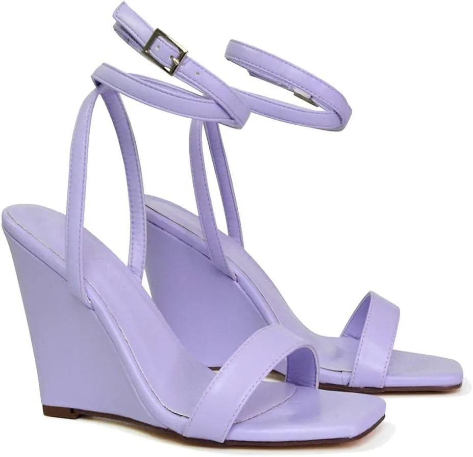 Womens Strappy Ankle Strap Wedge Heel Sandals Ladies Square Toe Shoes Size