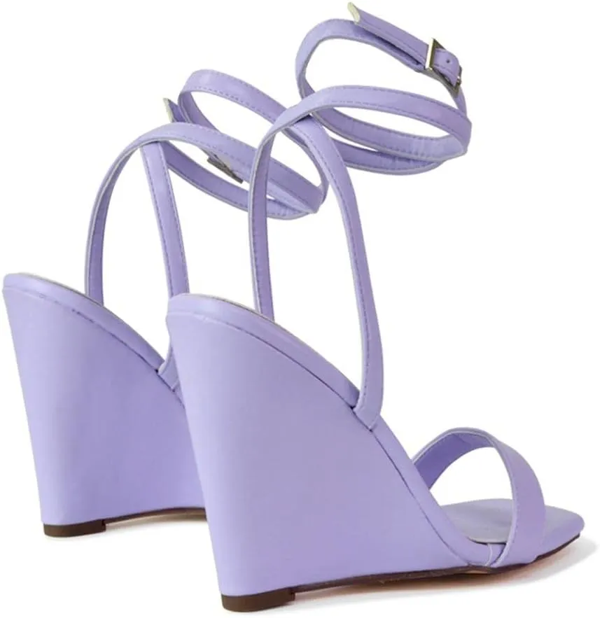 Womens Strappy Ankle Strap Wedge Heel Sandals Ladies Square Toe Shoes Size