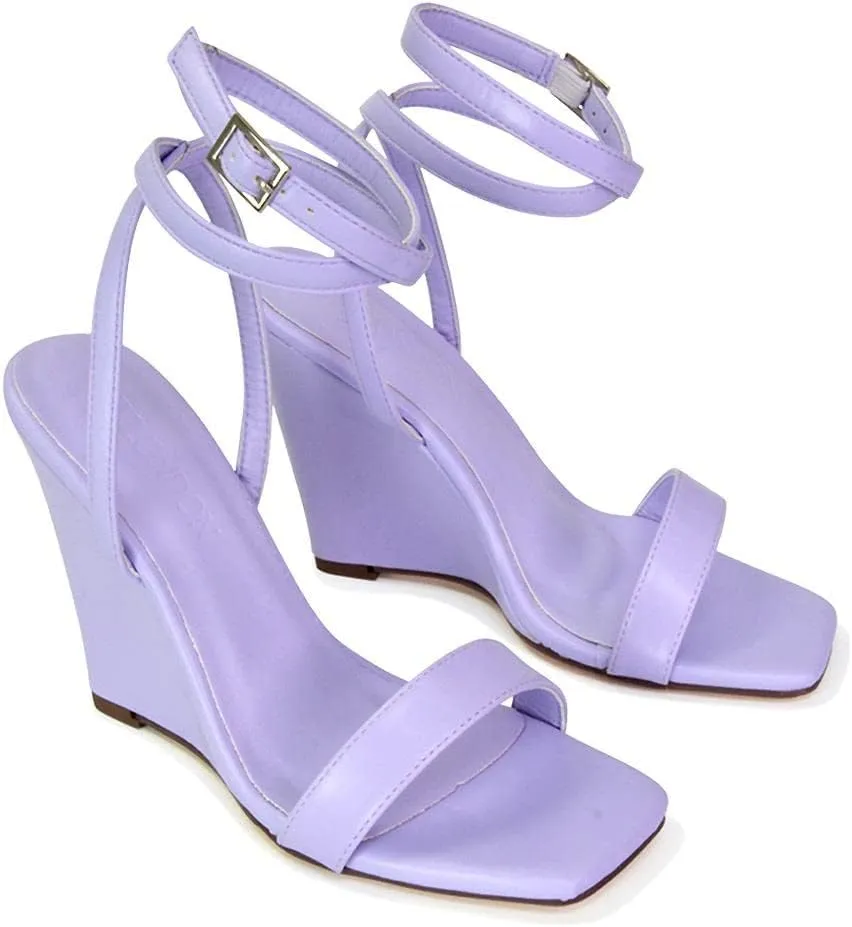 Womens Strappy Ankle Strap Wedge Heel Sandals Ladies Square Toe Shoes Size