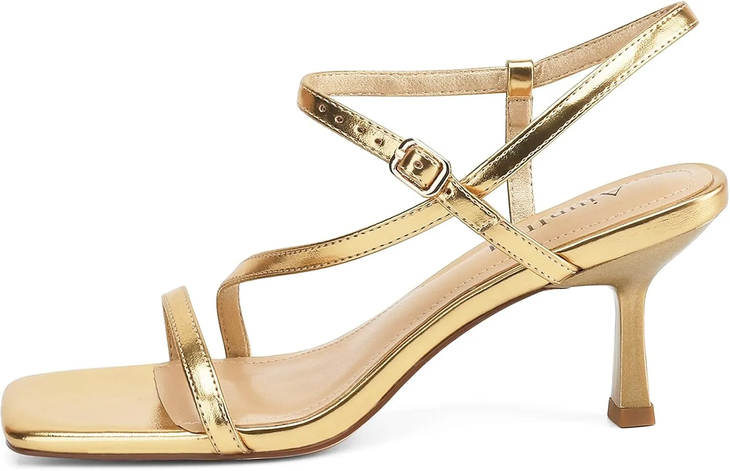 Womens Strappy Heels Kitten Low Heeled Sandals Square Open Toe Ankle Strap Party Wedding Dress Shoes