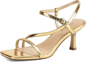 Womens Strappy Heels Kitten Low Heeled Sandals Square Open Toe Ankle Strap Party Wedding Dress Shoes