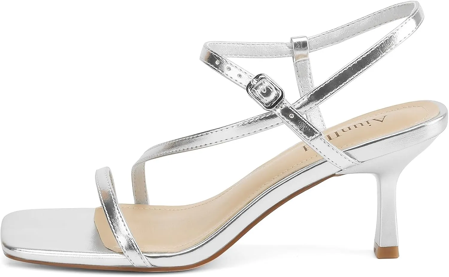 Womens Strappy Heels Kitten Low Heeled Sandals Square Open Toe Ankle Strap Party Wedding Dress Shoes