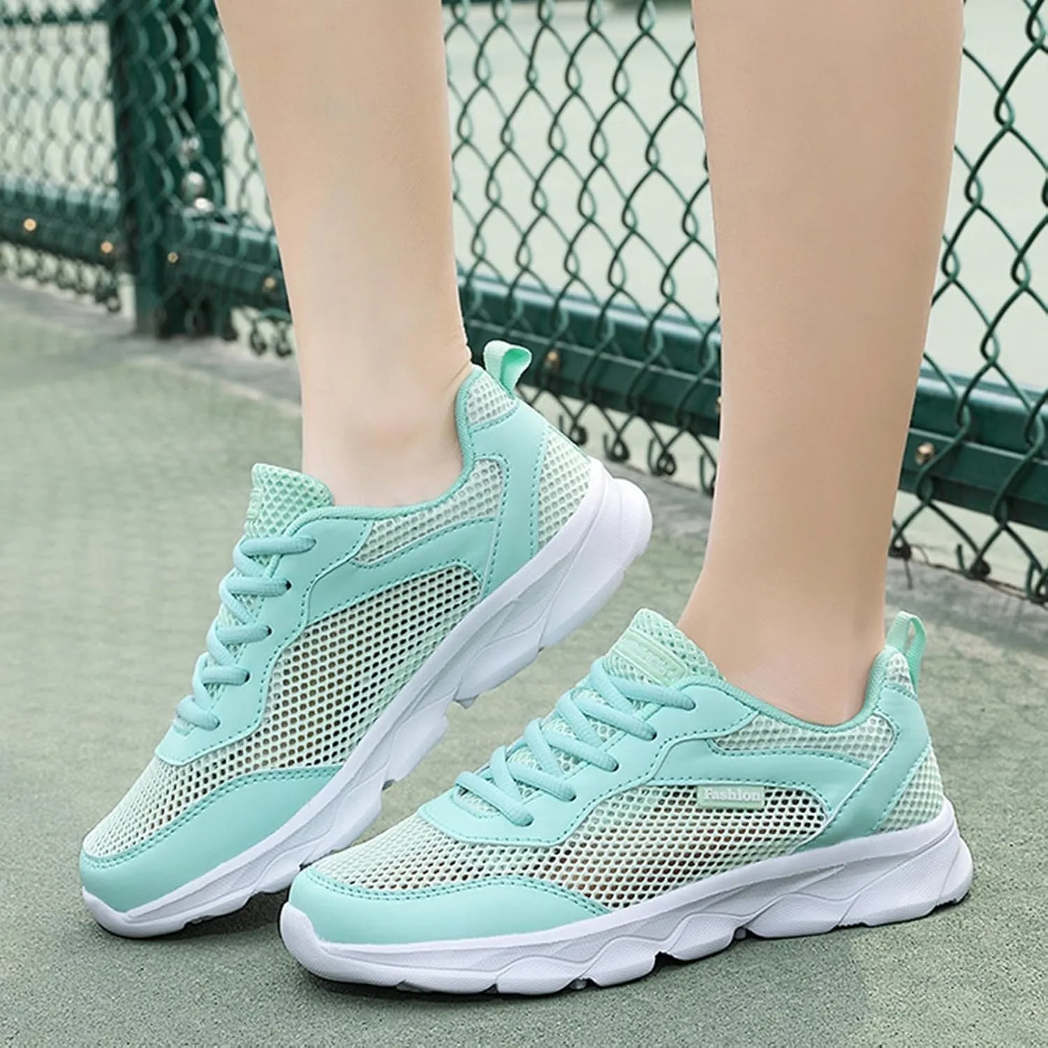 Women's Summer Fashion Mesh Perforated Breathable Sports Shoes Non Slip Casual Comfortable Classic Nylon Sneaker Womens