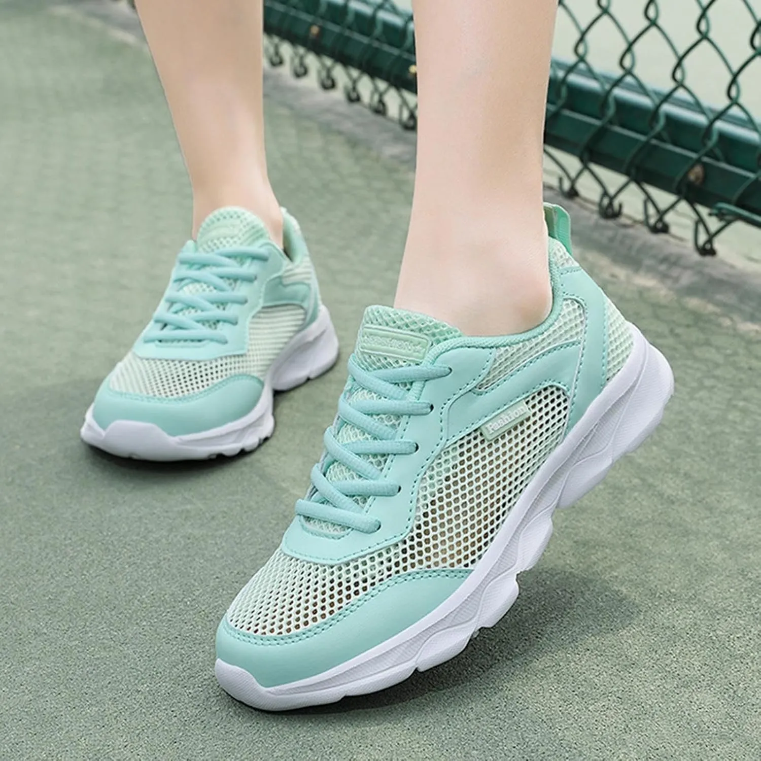 Women's Summer Fashion Mesh Perforated Breathable Sports Shoes Non Slip Casual Comfortable Classic Nylon Sneaker Womens