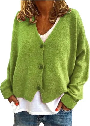 Women's V Neck Button Cardigans Long Sleeve Cable Knit Sweaters Lightweight Jackets Fall Fashion Outerwear Coat