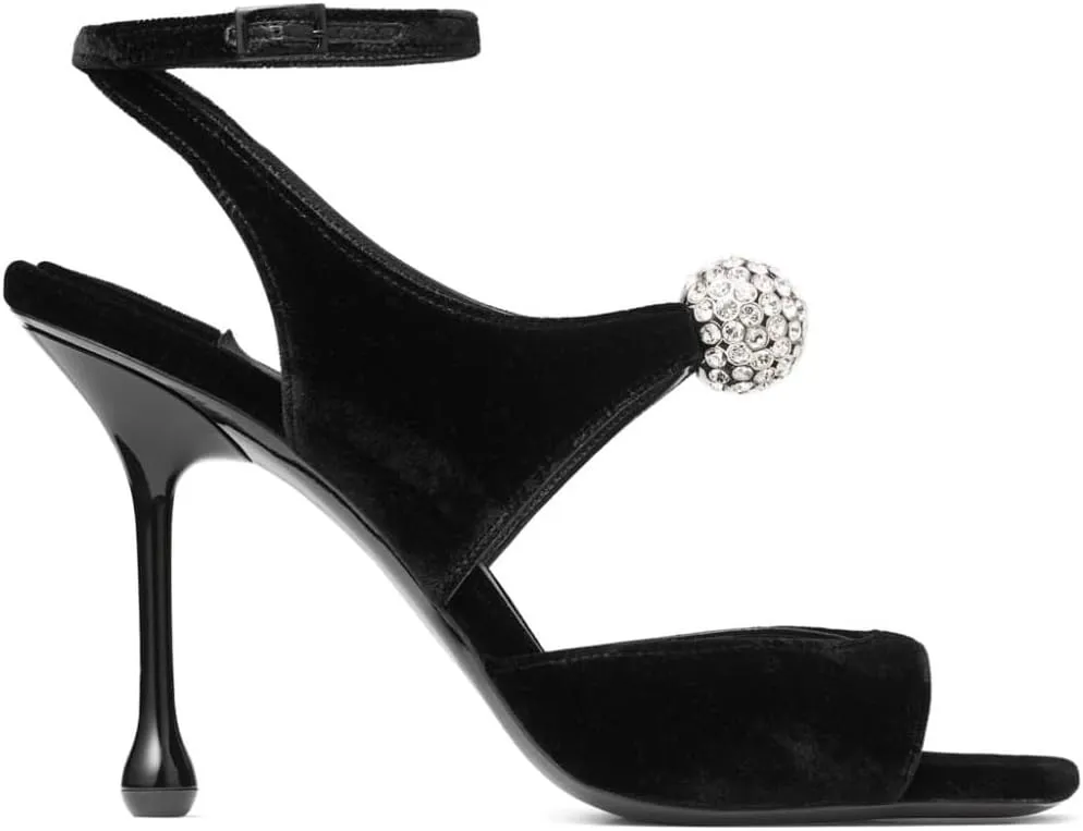 Women's Velvet High-Heeled Sandals With Rhinestone Crystal Square Open Toe Ankle Strap Buckle Stiletto Heels Bridal Wedding Party Dress Shoes