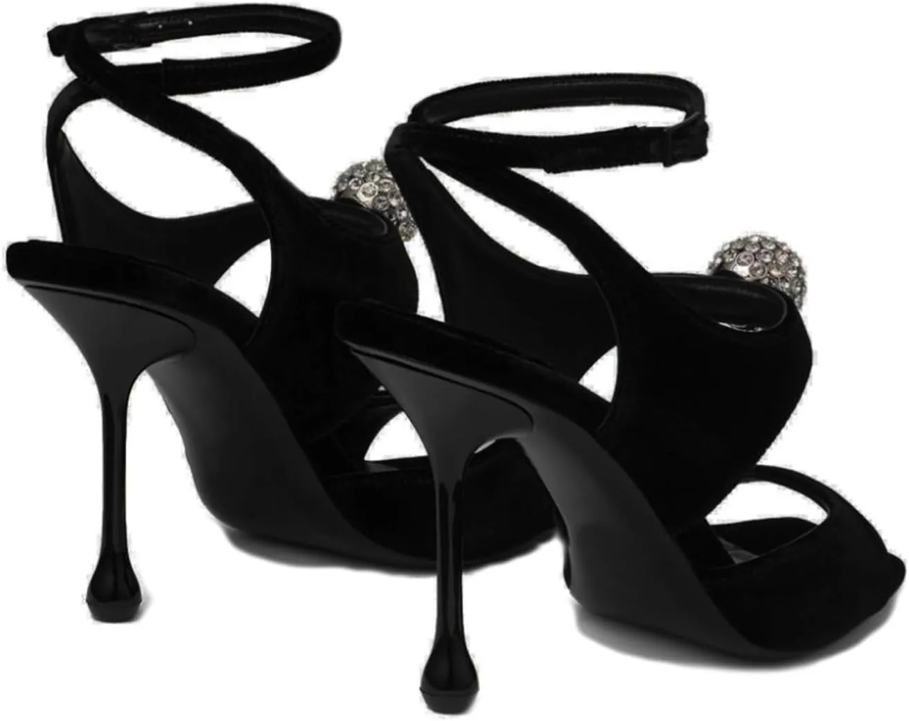 Women's Velvet High-Heeled Sandals With Rhinestone Crystal Square Open Toe Ankle Strap Buckle Stiletto Heels Bridal Wedding Party Dress Shoes