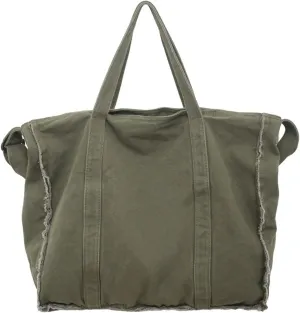 Work Large Tote Bags for Men Women Fringed Raw Hem Canvas Crossbody Messenger Bag, Army