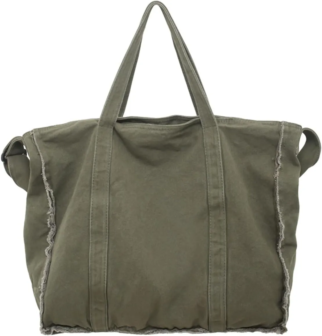 Work Large Tote Bags for Men Women Fringed Raw Hem Canvas Crossbody Messenger Bag, Army