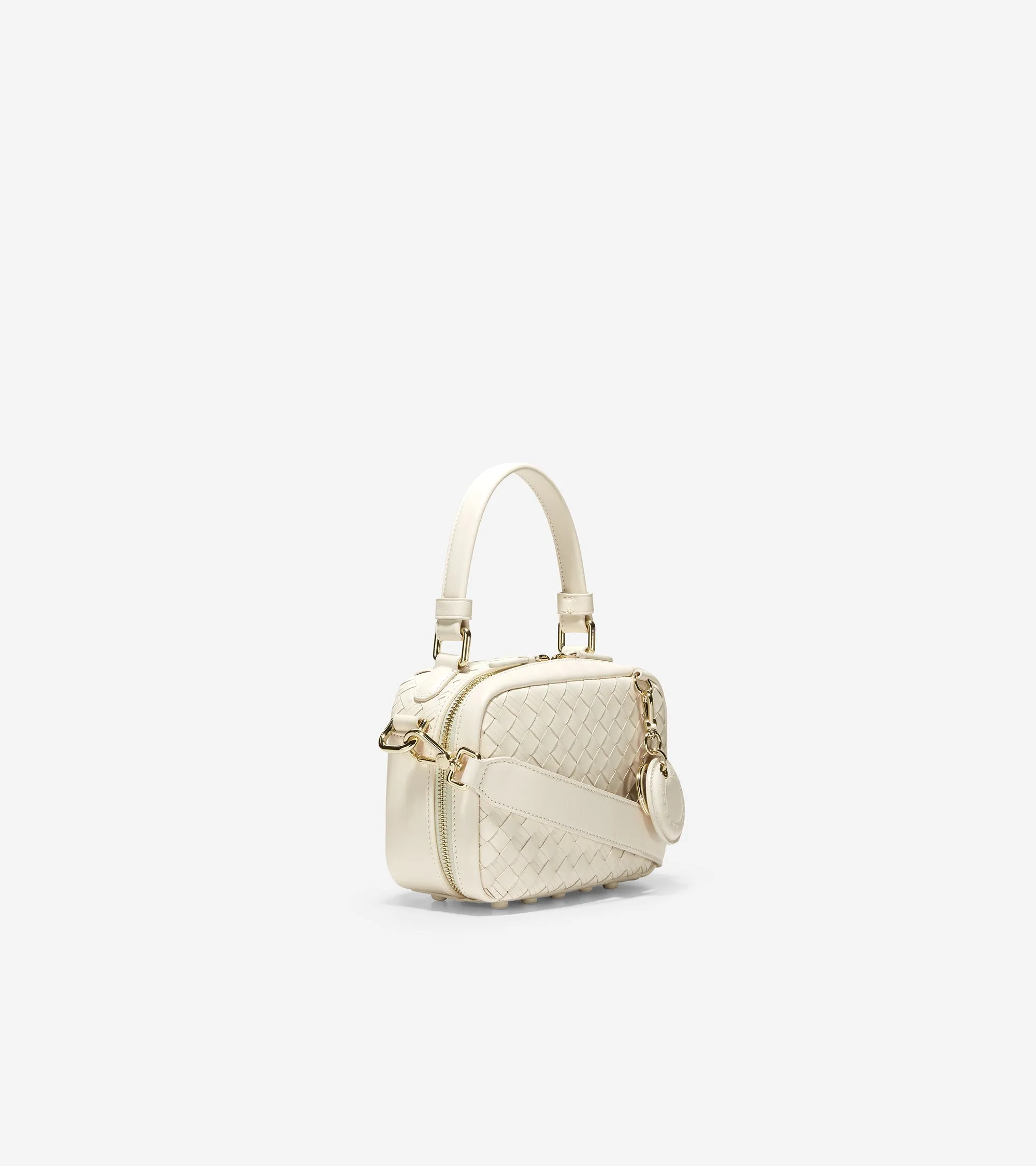 Woven Leather Mini Boston Bag