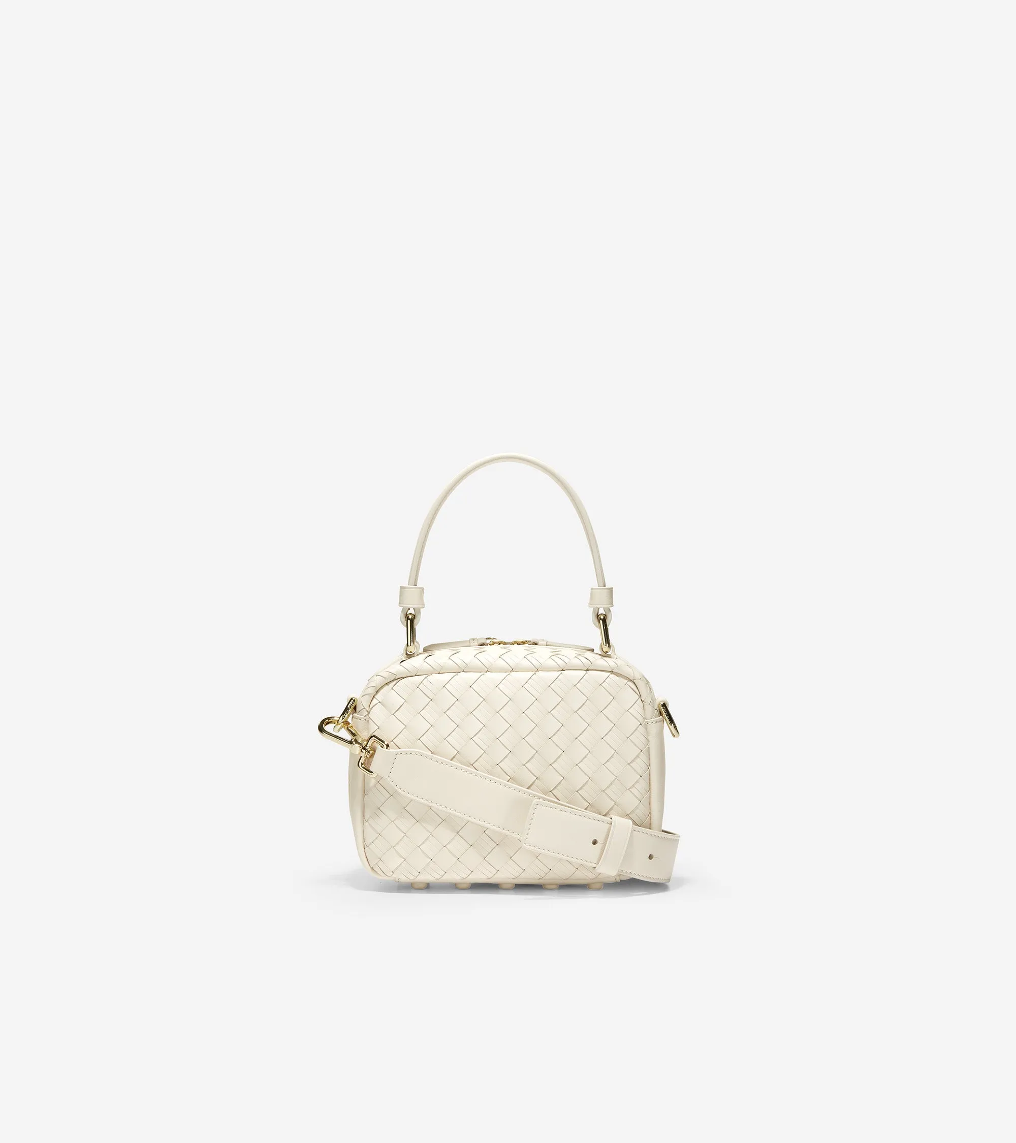 Woven Leather Mini Boston Bag