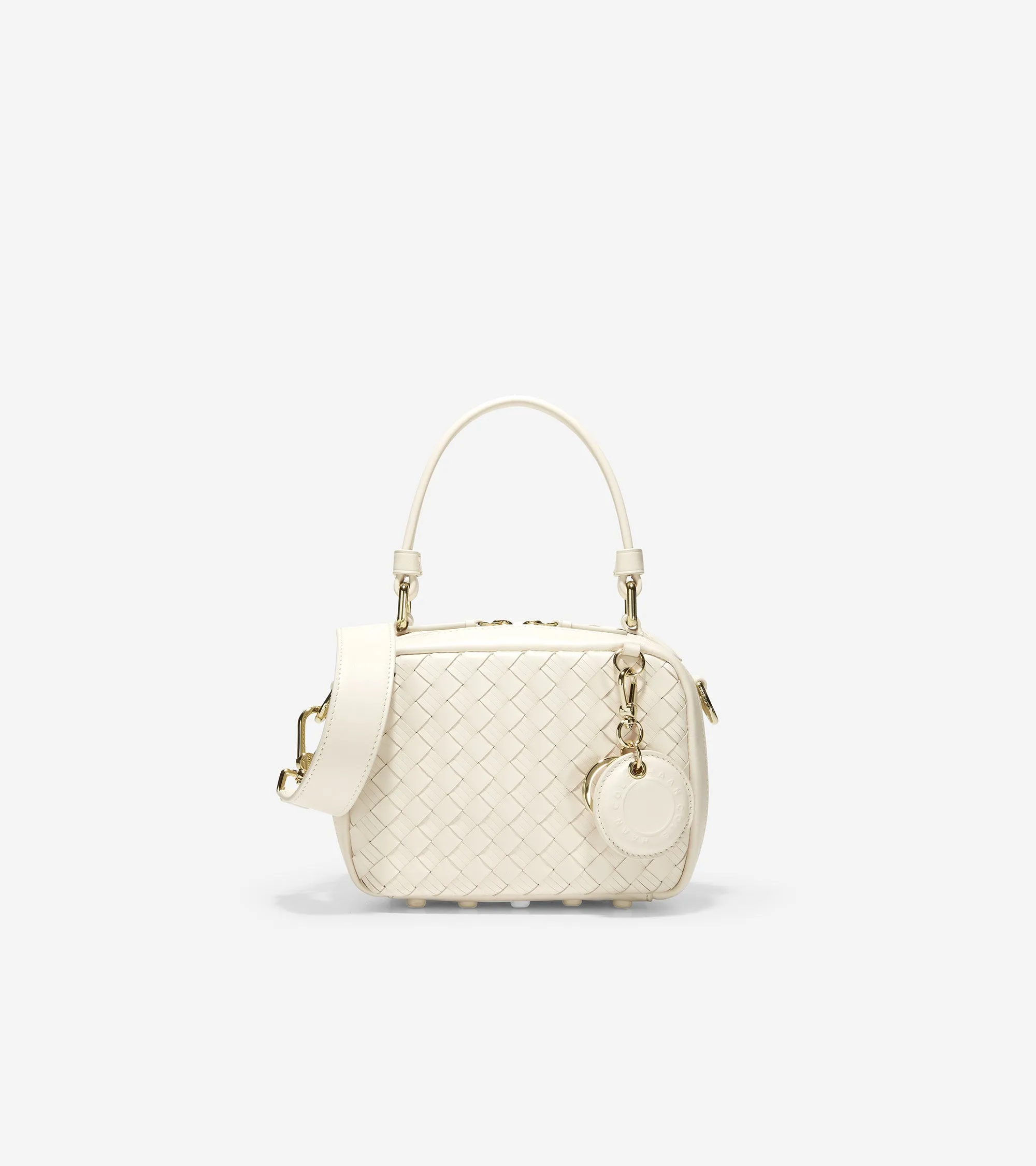 Woven Leather Mini Boston Bag